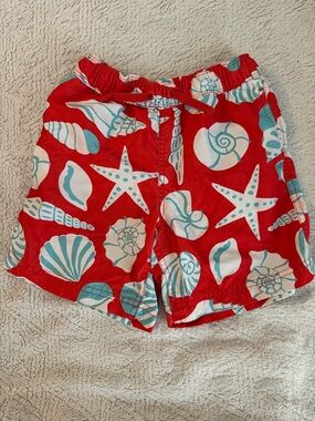 Hanna Andersson Red and Aqua Sea Shell Swim Shorts